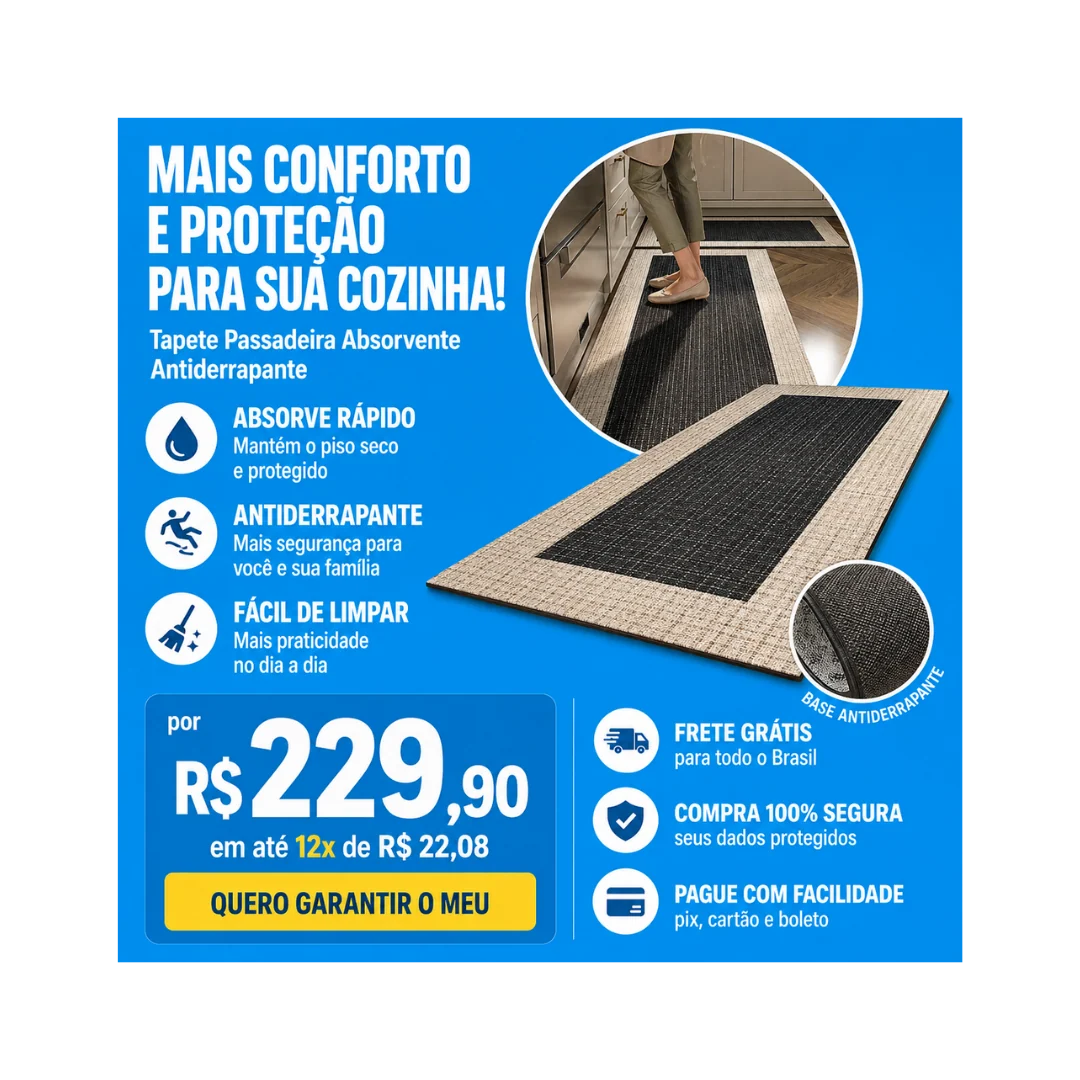 Tapete Passadeira Absorvente Antiderrapante por R$ 229,90